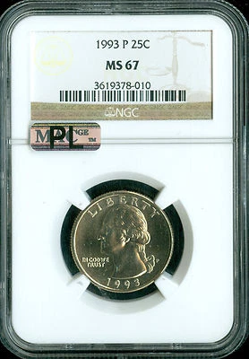 1993 P WASHINGTON QUARTER NGC MS67 MAC PL FINEST GRADE  . - Image 1 of 4