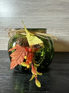 STUNNING GREEN MERCURY GLASS PUMPKIN CANDLEHOLDER - Picture 1 of 7