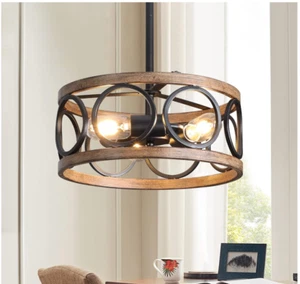 QanZhan farmhouse drum pendant light - Picture 1 of 4