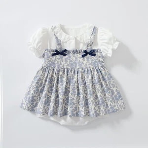 Baby Girl Spring Short Sleeve 2 in 1 Ditsy Flower Print Dress with Bonnet - Picture 1 of 18