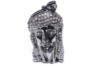 Colgante Big Jesus de Plata Esterlina .925 Negro Rodio Corte Redondo Blanco Circonio - Imagen 1 de 11