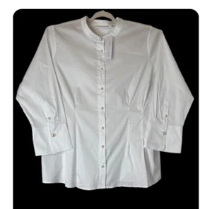 NWT Soft Surroundings Amia Blouse 3X Pearl Button French Cuff Pleat Tunic White - Picture 1 of 3