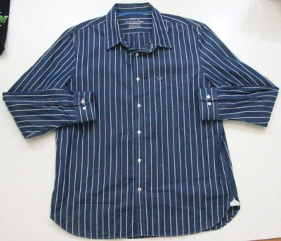 Camisa de vestir American Eagle azul blanco bolsillo rayas manga larga algodón XXL WS808 Foto 1 de 4