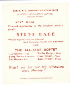 Steve Race Tubby Hayes T & H Modern Rhythm Club Flyer Advert - Picture 1 of 2