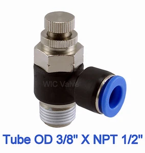 Air Angle Flow Control Valve Tube OD 3/8 X NPT 1/2 Pneumatic Push In Fitting - Picture 1 of 1