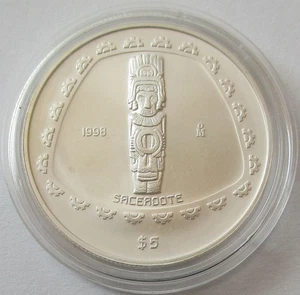 Mexico 5 Pesos 1998 Pre-Columbian Era Sacerdote 1 Oz Silver - Picture 1 of 2