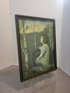 Vintage Lithograph Spring Song Simon Glucklich Blind Girl 12"x17" Wood Frame  - Picture 1 of 16