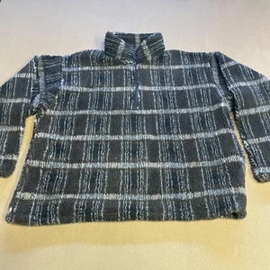 Black Ice Pullover Sweater Mens XL Gray Plaid Fuzzy Sherpa Fleece Made USA - Picture 1 of 12