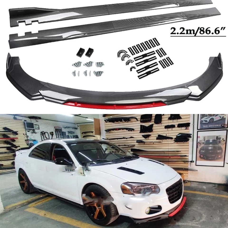 Carbon Style Red Front Bumper Lower Lip+86.6"Side Skirts For Dodge Stratus R/T Foto 1 de 4