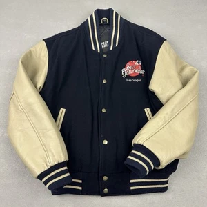 Planet Hollywood Chaqueta Hombre Pequeña Azul Beige Botón a Presión Bombardero Las Vegas S - Imagen 1 de 13