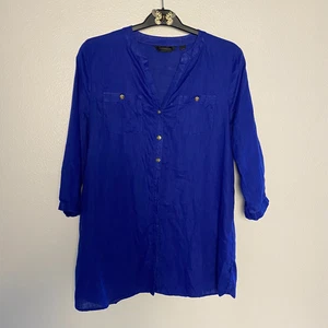 Investiments 100% Leinen Damen Gr. M blau Shirt Knopfleiste Lagenlook - Bild 1 von 12