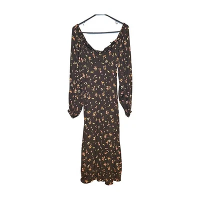 Billabong Better Days Long Sleeve Maxi Brown Floral  Dress Size Medium Boho - Image 1 of 4