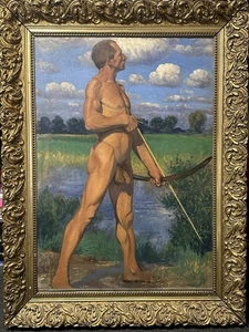 Walter BESIG (1869-1950) Art Deco Gemälde Männlicher Akt Bogenschütze #1125 - Bild 1 von 19