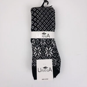Urania Socks Womens One Size Black Angora Blend Nordic Fair Isle Italy New - Picture 1 of 4