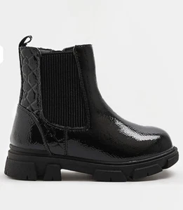 Mini Girls Black PU Monogram Chelsea Boots Size 3 - Picture 1 of 2