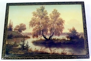 Fedoskino russische handbemalte Schmuckschatulle aus Holz lackiert - Bild 1 von 12