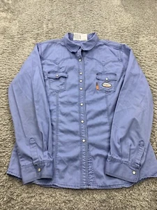 Rasco FR Shirt Women 2XL Blue Twill Flame Resistant Workwear Pearl Snap Uniform - Picture 1 of 10