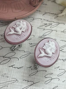 Mermaid Ocean Siren Beach Gothic Steampunk pink Silver Cameo Cufflinks Silver - Picture 1 of 9