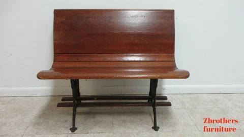 Victorian Bench Settee Church Pew Cast Iron Oak Railroad Gothic Antique 37" E Cover