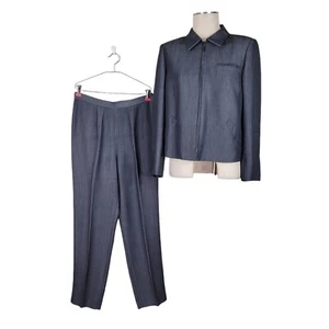 Tuta pantalone Kasper ASL taglia 12 grigio zip davanti giacca tasche plissettata misto lana - Foto 1 di 9