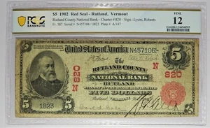 1902 Rutland, Vermont $5 Red Seal National Bank PCGS 12 Only 1 Known - Picture 1 of 2