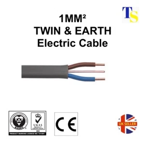 20 METROS de 1 mm 2 cable doble y de tierra - gris/marrón/azul 6242 años cableado eléctrico - Imagen 1 de 2