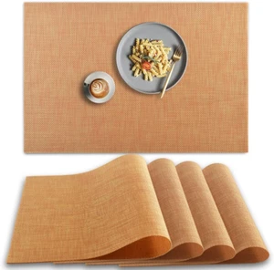 PVC Placemat, 4 PCS of Non-Slip Heat Resistant Place Mats, Washable Vinyl Placem - Picture 1 of 5