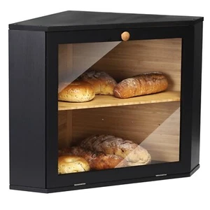 NEW Leader Bamboo Corner Bread Bin 2-Layer Black Box – FAST SHIPPING - Picture 1 of 7