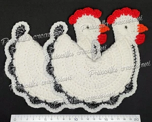 Coppia di presine cucina in lana fatte a mano all'uncinetto - Gallina - Foto 1 di 3