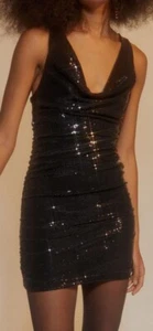 NWT Urban Outfitters UO Black Sequin Dua Cowl Neck Bodycon Mini Dress Sz SP Prom - Picture 1 of 9