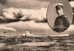 Postal submarino SM U9 de la Armada alemana comandante Weddigen Primera Guerra Mundial - Imagen 1 de 3