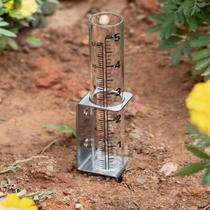 Rain Gauge with Stake Glass Tube Rain Measure Gauge for Landscape Fence Yard - Picture 1 of 7