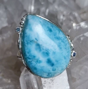 Larimar Ring Dominikanische Republik 925 Sterlingsilber Heilsetin Größe 63 R2020 - Bild 1 von 9