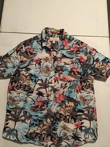 Blue Hawaiian Shirt Fun Aloha Button Down Size Med  - Picture 1 of 3