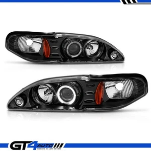 Par de faros proyectores izquierdo+derecho Ford Mustang Cobra 1994-1998 LED halo negro - Imagen 1 de 4