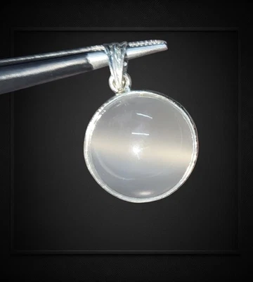 Argento Sterling 925 Rotondo Pietra di Luna Ciondolo 3cm Naturale Incolore Gemma - Immagine 1 di 4