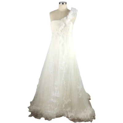 MANUEL MOTA PRONOVIAS Wedding Dress One Shoulder Tulle Flowers Gown - Image 1 of 4