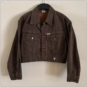 1980s Vtg Guess Animal Print Cropped Denim Jean Jacket New Wave Trucker 80s M - Picture 1 of 20