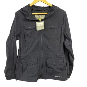 Chaqueta grande para mujer Eddie Bauer Travex azul marino cremallera completa bolsillos a presión capucha - Imagen 1 de 12