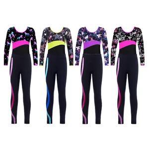 Kids Girls Dance Set Bodysuit Clothes Two Piece Outfit Gymnastics Pants Workout - Picture 1 of 42