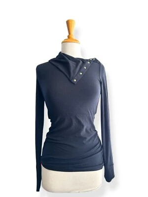 DVF Diane Von Furstenberg Top Tortuga Ajustado Cuello Embudo a Presión Negro Talla S Foto 1 de 4