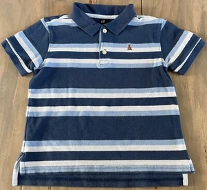 VTG 2005 BABY GAP Blue Striped Brannan Bear Pique Mesh Knit Polo Shirt 5T 5 Yrs - Picture 1 of 4