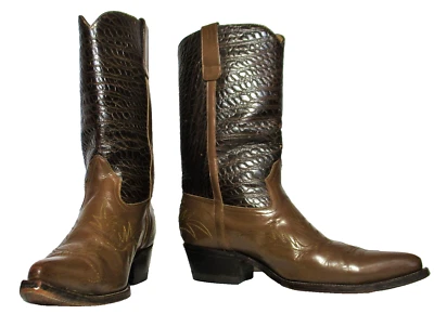 Vintage 50s Roper Cowboy Boots 9 1/2 Men Taupe Brown Leather Western - Image 1 of 4