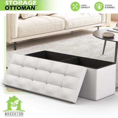 Taburete elevador de cuero otomano de tela de almacenamiento rectangular de 43" para sala de estar blanco Foto 1 de 4