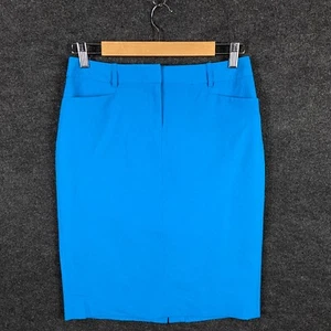 Calvin Klein Womens Skirt 2 Blue Pencil Knee Length Back Slit Office Zip Fly - Picture 1 of 13