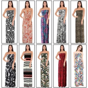Damas Mujeres Vestido Largo Sin tirantes Verano Transparente Maxi Boobtube Bandeau 8-26 - Imagen 1 de 23