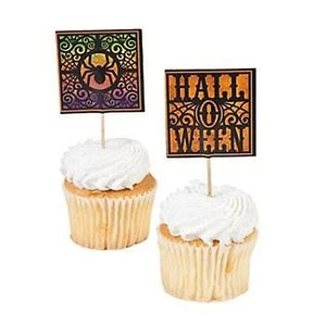 25 x SPOOKY HALLOWEEN PICKS Spider Party Cupcake Pick Food Topper Decorations - Picture 1 of 1