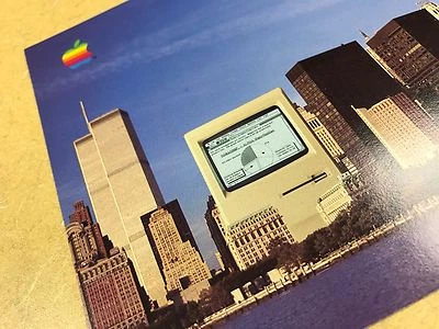 SELLER EXCLUSIVE: RARE POSTCARD Macintosh @ WTC NYC Skyline -1986 Apple Computer - Image 1 of 4