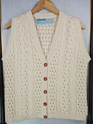VTG JOHN MOLLOY Made in Ireland Aran Knit Womens Virgin Wool Sweater Vest Sz Med - Image 1 of 4