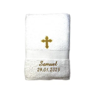 Kreuz Handtuch mit Name und Datum, Sauna, Wellness, Duschtuch, Taufe - Bild 1 von 36
